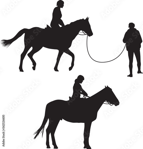 Woman on the horse silhouette vector