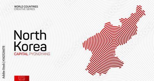 Abstract map of North Korea with red circle lines