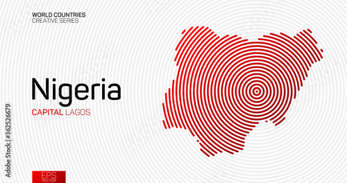 Abstract map of Nigeria with red circle lines