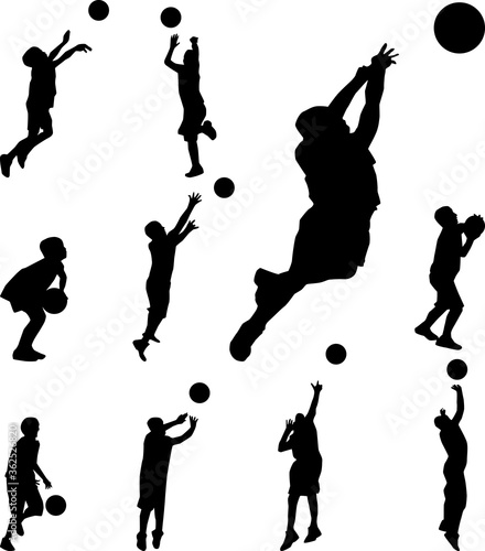 set of basketball player silhouette vector