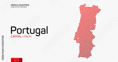 Abstract map of Portugal with red circle lines