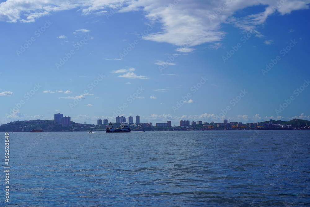 Seascape in blue tones. The natural background