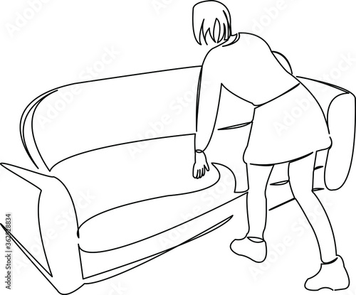girl spreads out a sofa