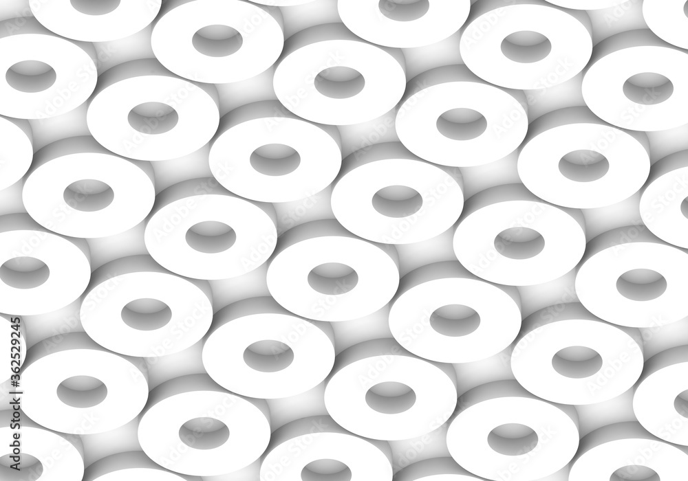 White circles. abstract rounds pattern for web template background, brochure cover or app. Material style. Geometric circles 3D render illustration.