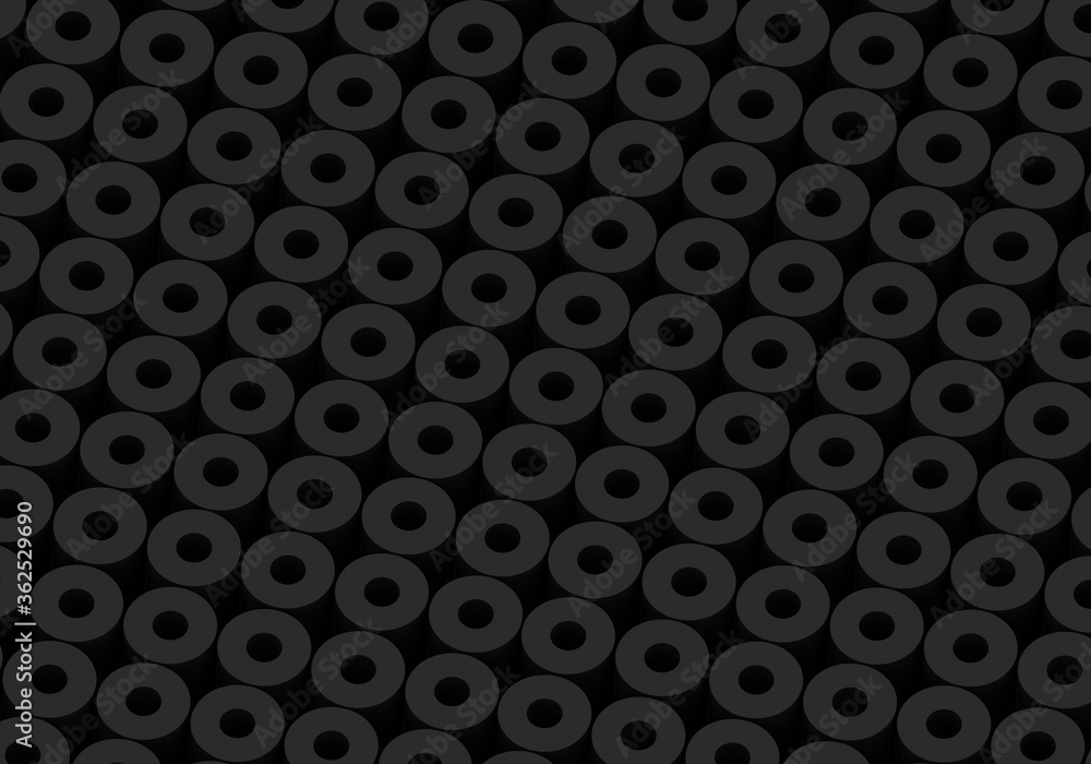 Black circles. abstract rounds pattern for web template background, brochure cover or app. Material style. Geometric circles 3D render illustration.
