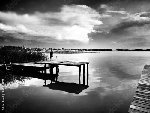 The lake. Artistic view in balck and white. photo