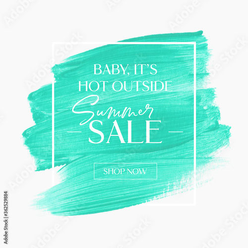 Summer Sale sign over blue watercolor art brush stroke paint abstract background vector. Perfect acrylic design for a shop banners.