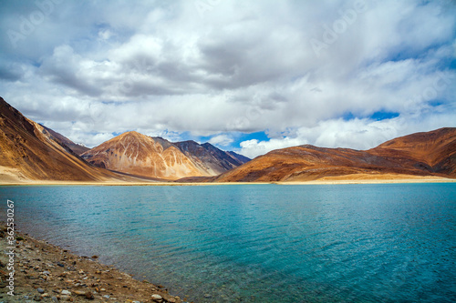 Pangong Lake in Ladakh  North India. Pangong Tso is an endorheic lake in the Himalayas