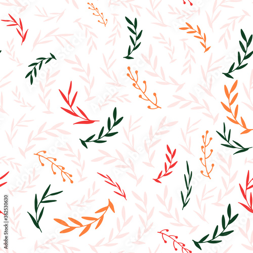 Vector seamless pattern. Hand drawn colorful leaves. 