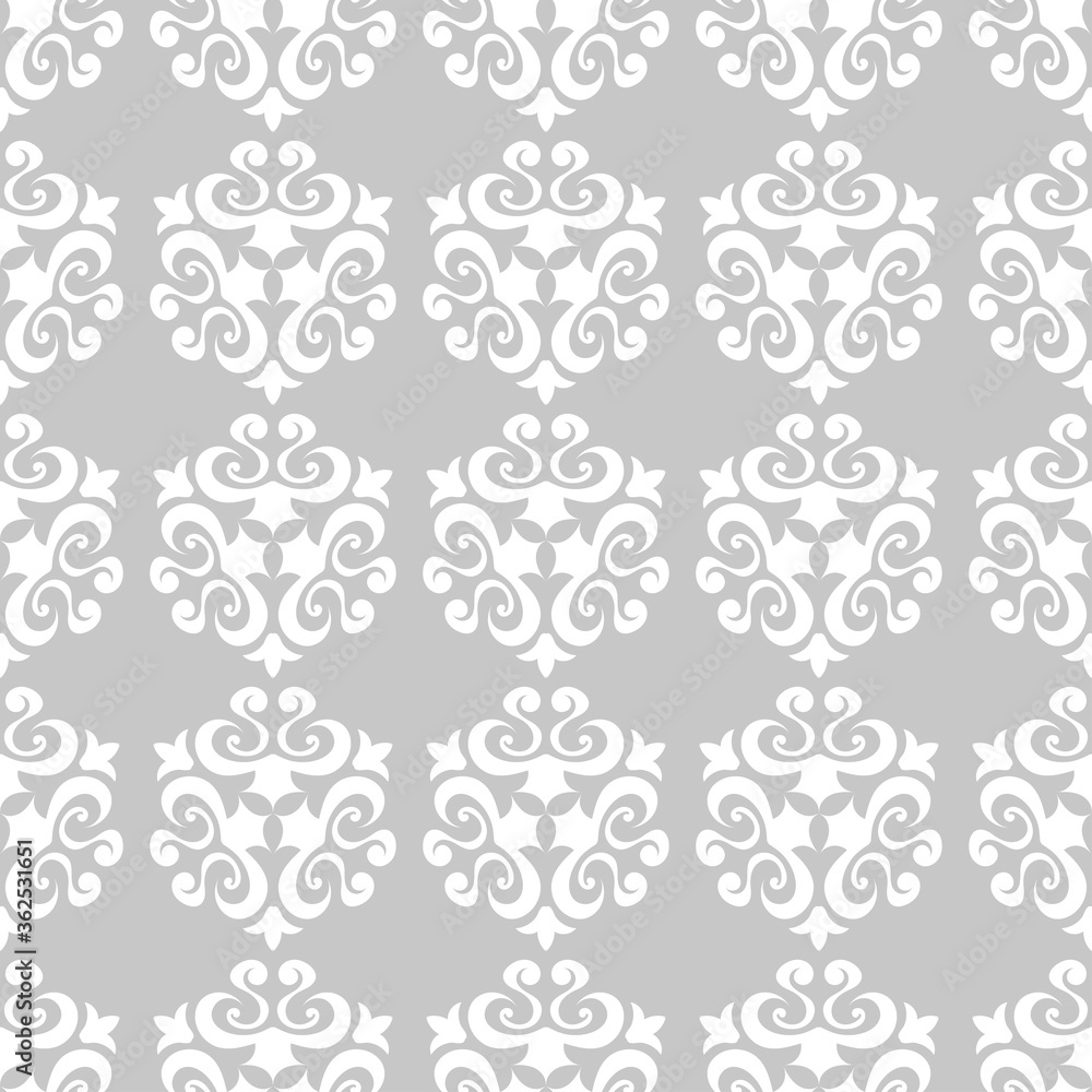 Gray seamless background with white floral pattern Gray seamless background with white floral pattern
