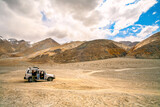 Paranoia view of brown snow mountain range near Pangong lake in Leh Ladakh, India
