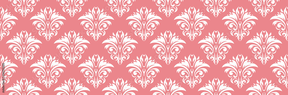Floral print. White seamless pattern on pink background Floral print. White seamless pattern on pink background