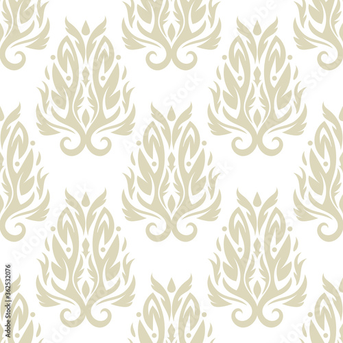 Floral seamless background. Pale olive green ornament on white background © Liudmyla