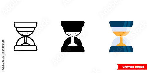 Sand clock icon of 3 types. Isolated vector sign symbol.