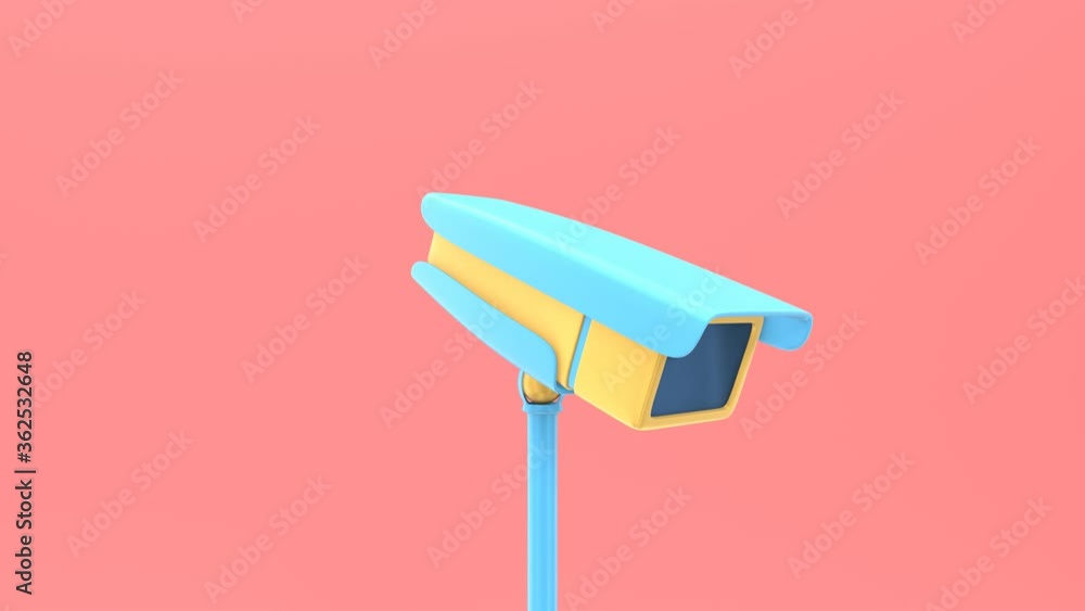 3D rendering abstract motion animation camera video surveillance. Unusual funny joke pop art cartoon style 3D rendering abstract motion animation camera video surveillance. Unusual funny joke pop art cartoon style