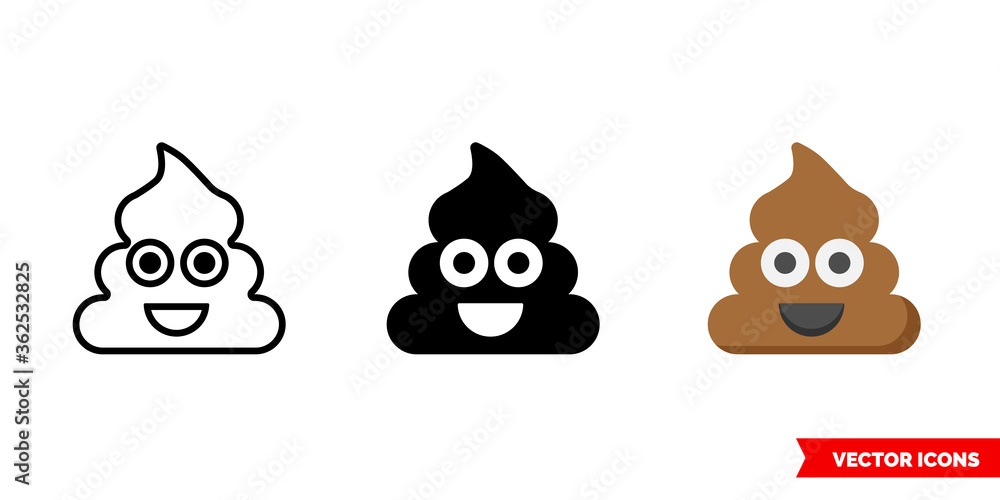 Shit smile icon of 3 types. Isolated vector sign symbol.