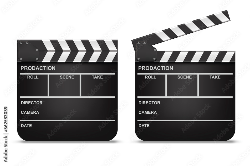 Fototapeta premium Realistic Detailed 3d Movie Clapperboards Set. Vector