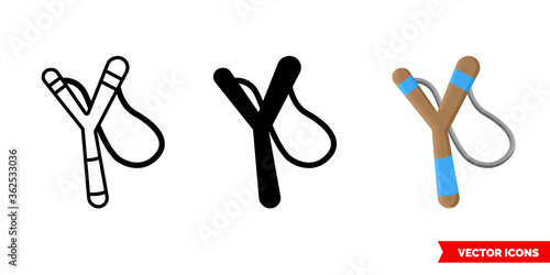 Slingshot icon of 3 types. Isolated vector sign symbol.