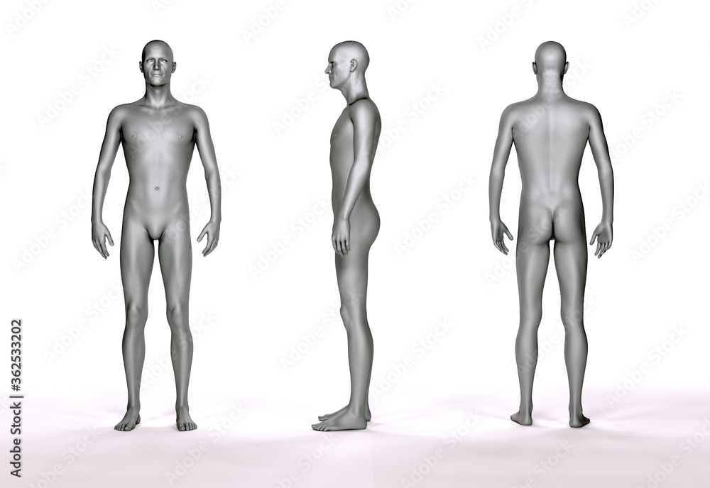 3D Rendering : Portrait of standing male ectomorph (skinny) body type 3D Rendering : Portrait of standing male ectomorph (skinny) body type