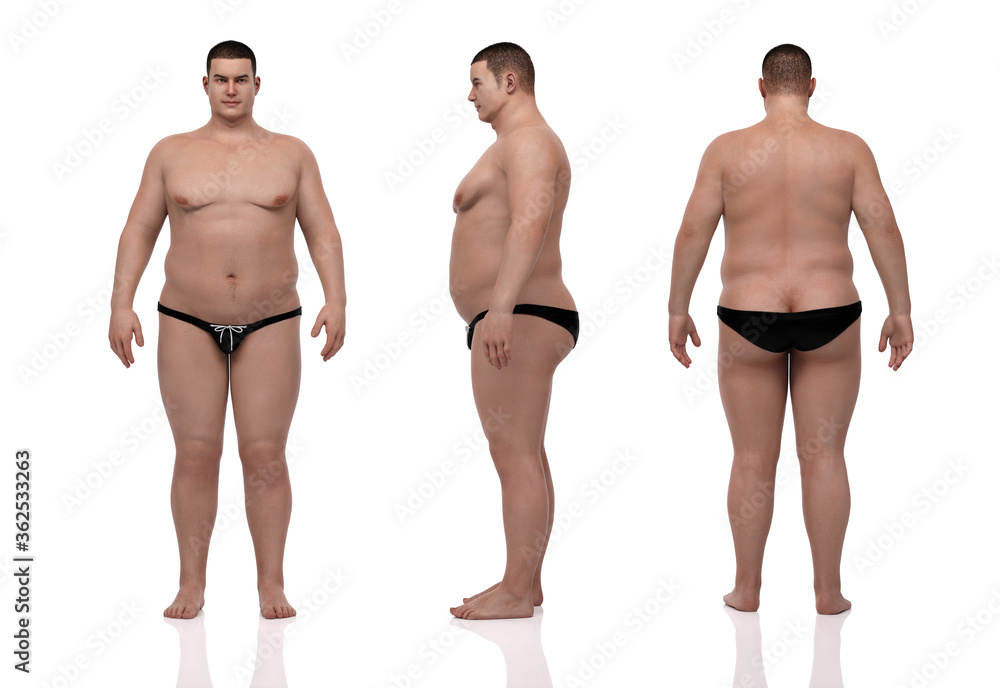 3D Rendering : Portrait of standing male endomorph (heavy weight) body type 3D Rendering : Portrait of standing male endomorph (heavy weight) body type
