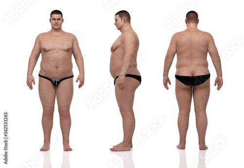 3D Rendering : Portrait of standing male endomorph (heavy weight) body type