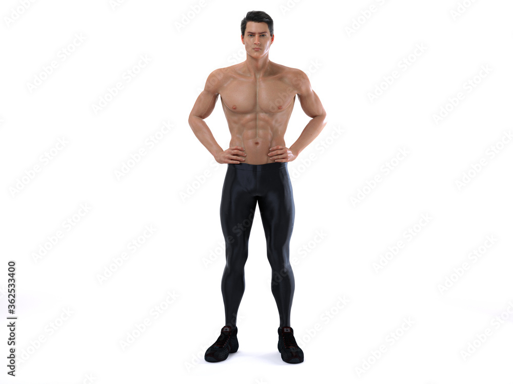 Naklejka premium 3D Render : A portrait of mesomorph man pose standing in the studio