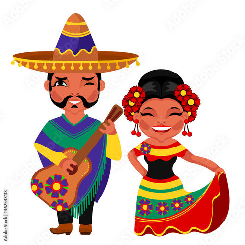 Cartoon Color Characters People Mexican Concept. Vector