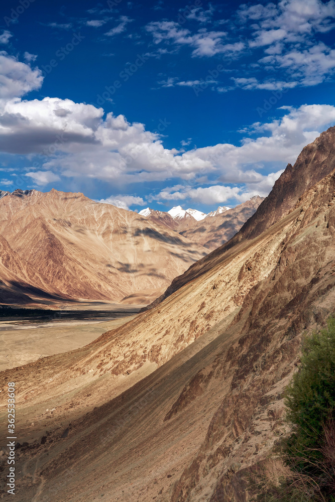 Landscape from Diskit Monastery. Nubra Valley of Ladakh, Kashmir, India.