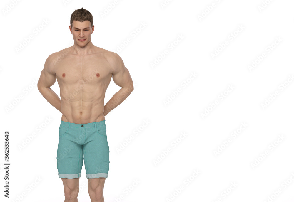 3D Render : A portrait of mesomorph man pose standing in the studio 3D Render : A portrait of mesomorph man pose standing in the studio