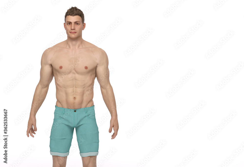 3D Render : A portrait of mesomorph man pose standing in the studio 3D Render : A portrait of mesomorph man pose standing in the studio