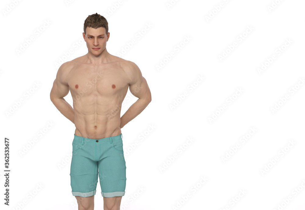 3D Render : A portrait of mesomorph man pose standing in the studio 3D Render : A portrait of mesomorph man pose standing in the studio