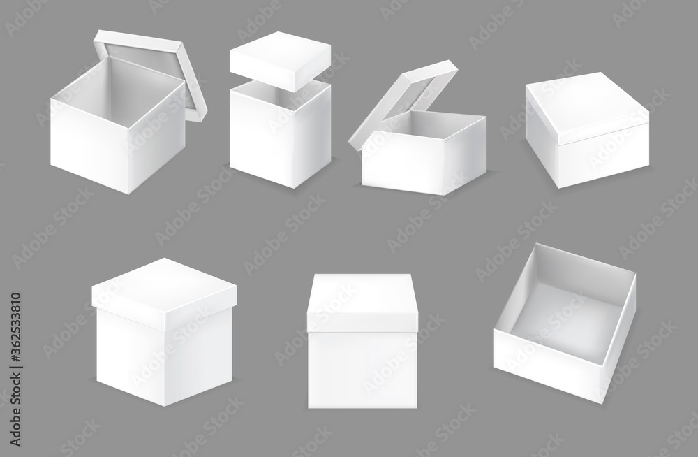 Realistic Detailed 3d White Boxes Mockups Set. Vector Realistic Detailed 3d White Boxes Mockups Set. Vector