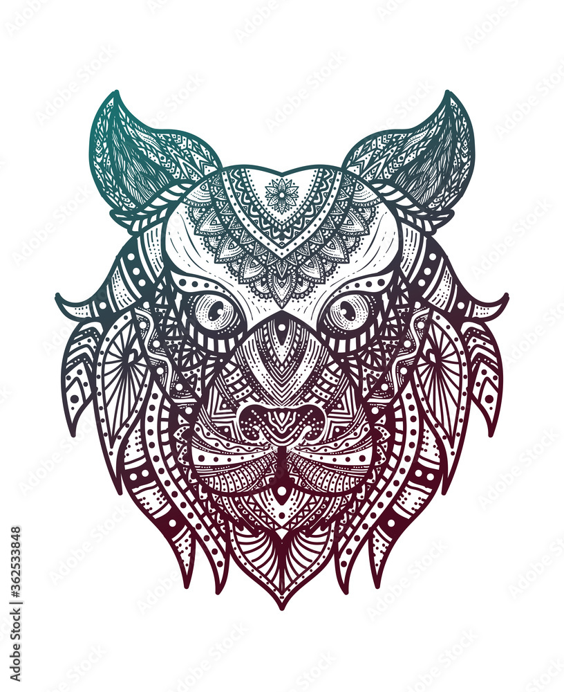 Fototapeta premium Illustration vector tiger head mandala pattern style with sacred geometry on white background.