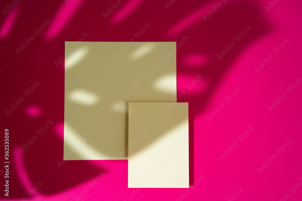 Mock-up on pink background. Businesscards with copy space