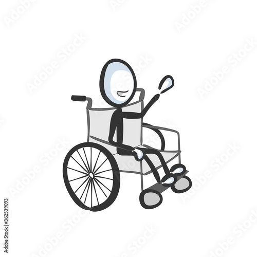 Disable handicap person on wheelchair. Vector simple Hospital patient. Stickman no face clipart cartoon. Hand drawn. Doodle sketch, graphic illustration