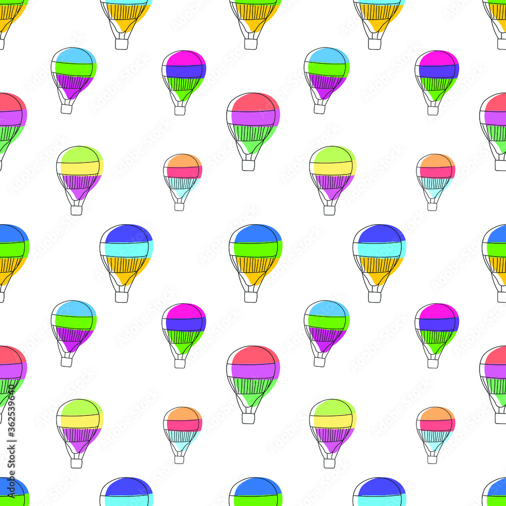 Seamless pattern of multi-colored balloons on a white background. Vector illustration