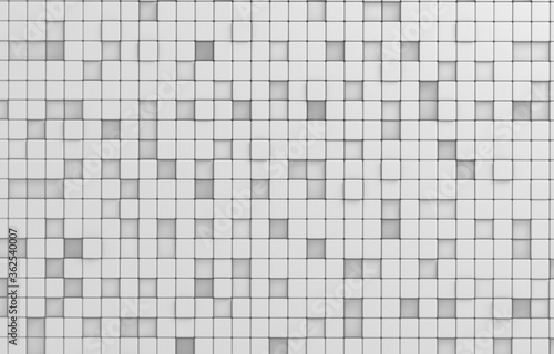 Abstract geometric shape of white cubes 3d render. Futuristic fashioned glossy background.
