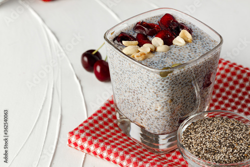 Bowl of chia pudding with fresh beriies photo