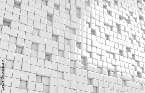 Abstract geometric shape of white cubes 3d render. Futuristic fashioned glossy background.