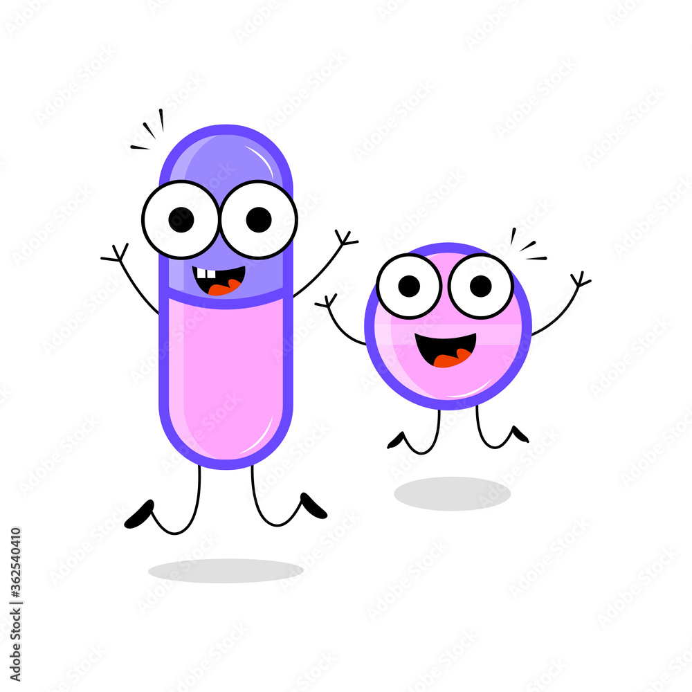 Obraz premium illustration vector of cute cartoon character pills. healthcare medical pills/medicine. design concept isolated on white background.