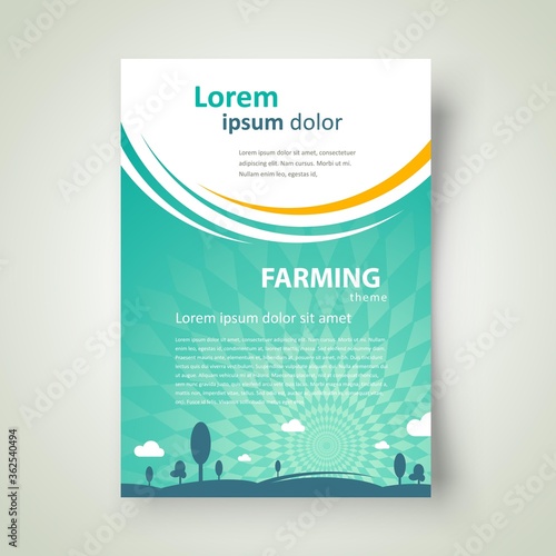 Farming Flyer cover design, template brochure size A4 grass trees clouds