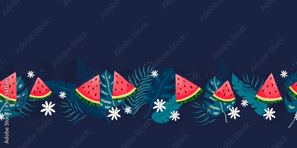 Fototapeta premium Fun hand drawn summer seamless pattern with water melons, vibrant background, great for summer textiles, banners, wallpapers, wrapping - vector design