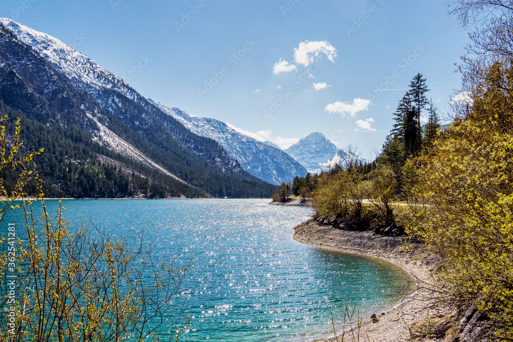 Lake Plansee in the Alps of Austria on a day in autumn