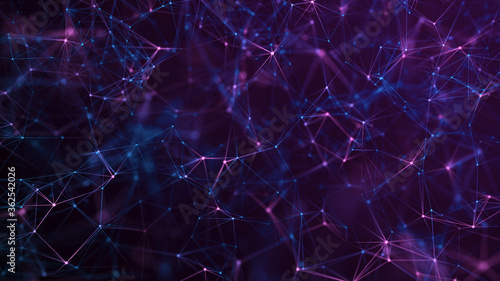 Purple background with connecting triangulars, dots and lines. Futuristic background. Neurons in the brain.3d rendering. photo