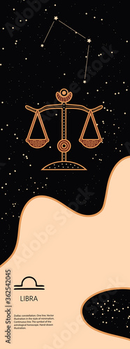 Zodiac background. Constellation Libra. Antique style. Vertical banner.