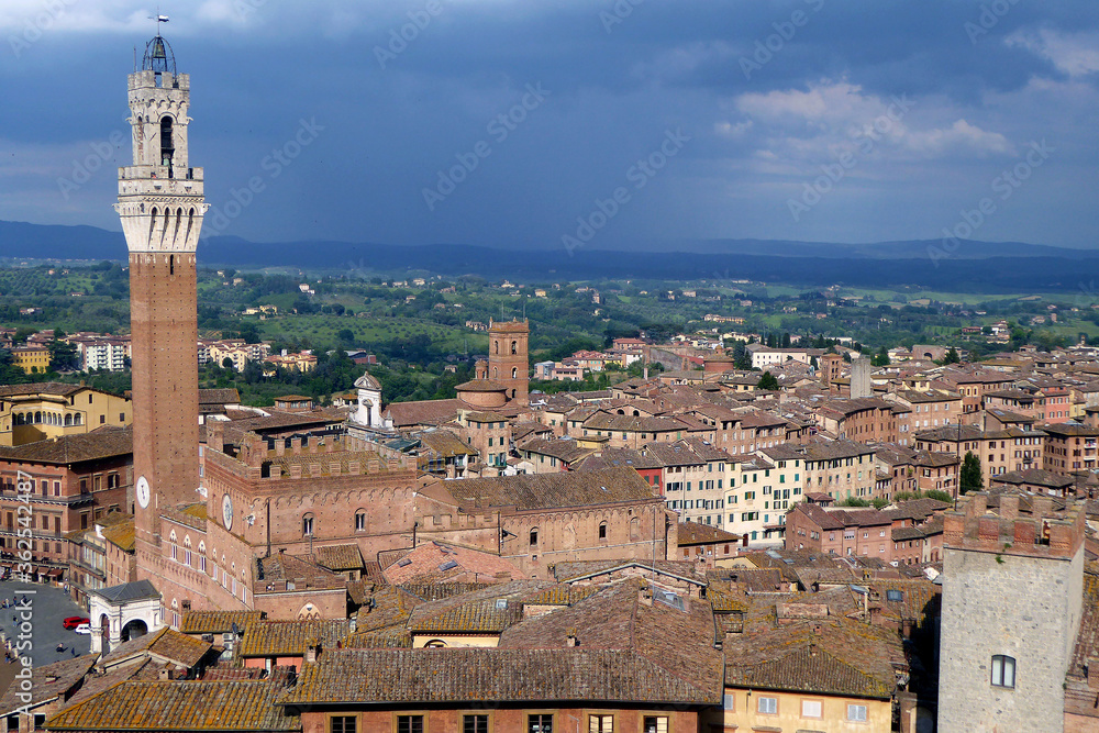 Siena aerial view of the medieval city in southern Tuscany Italy