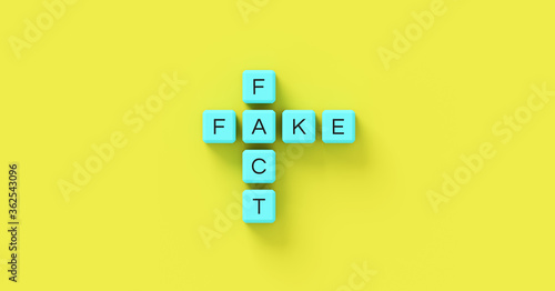Fake news illustration, fake FACT CHECKING dice stock picture