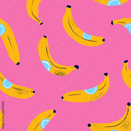 Retro vintage 80s banana seamless pattern illustration background