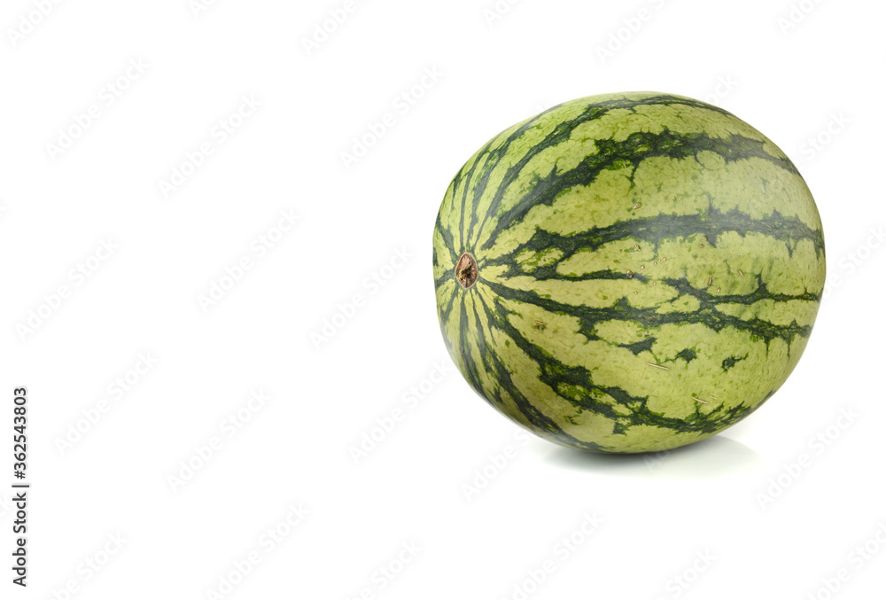 ripe striped watermelon on a white background, close-up, text space ripe striped watermelon on a white background, close-up, text space