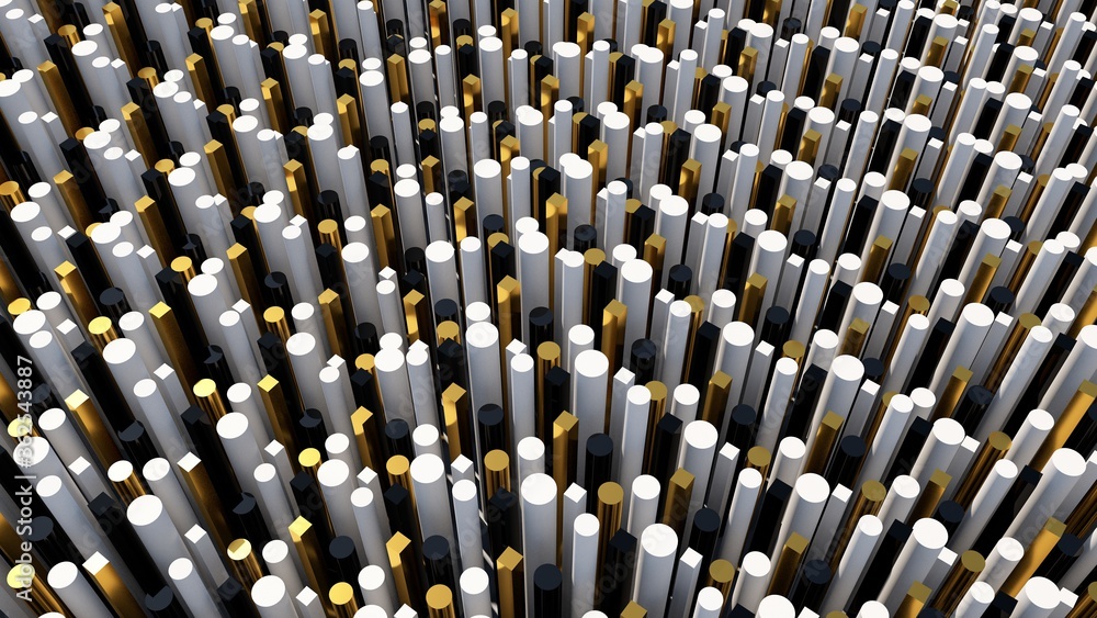 Obraz premium Abstract cylinders background. 3D shapes illustration. Modern graphic design. 3d objects wallpaper.